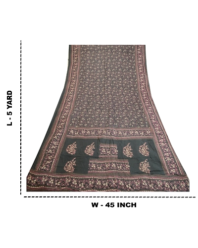 Sanskriti Vintage Sarees Grayish-Black Blend Silk Printed Sari Soft Craft Fabric, PR-63817-Grayish-Black-Blend Silk-8