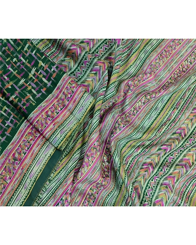 Sanskriti Vintage Sarees Indian Green Pure Silk Printed Sari Soft Craft Fabric, PR-63818-Green-Pure Silk-2