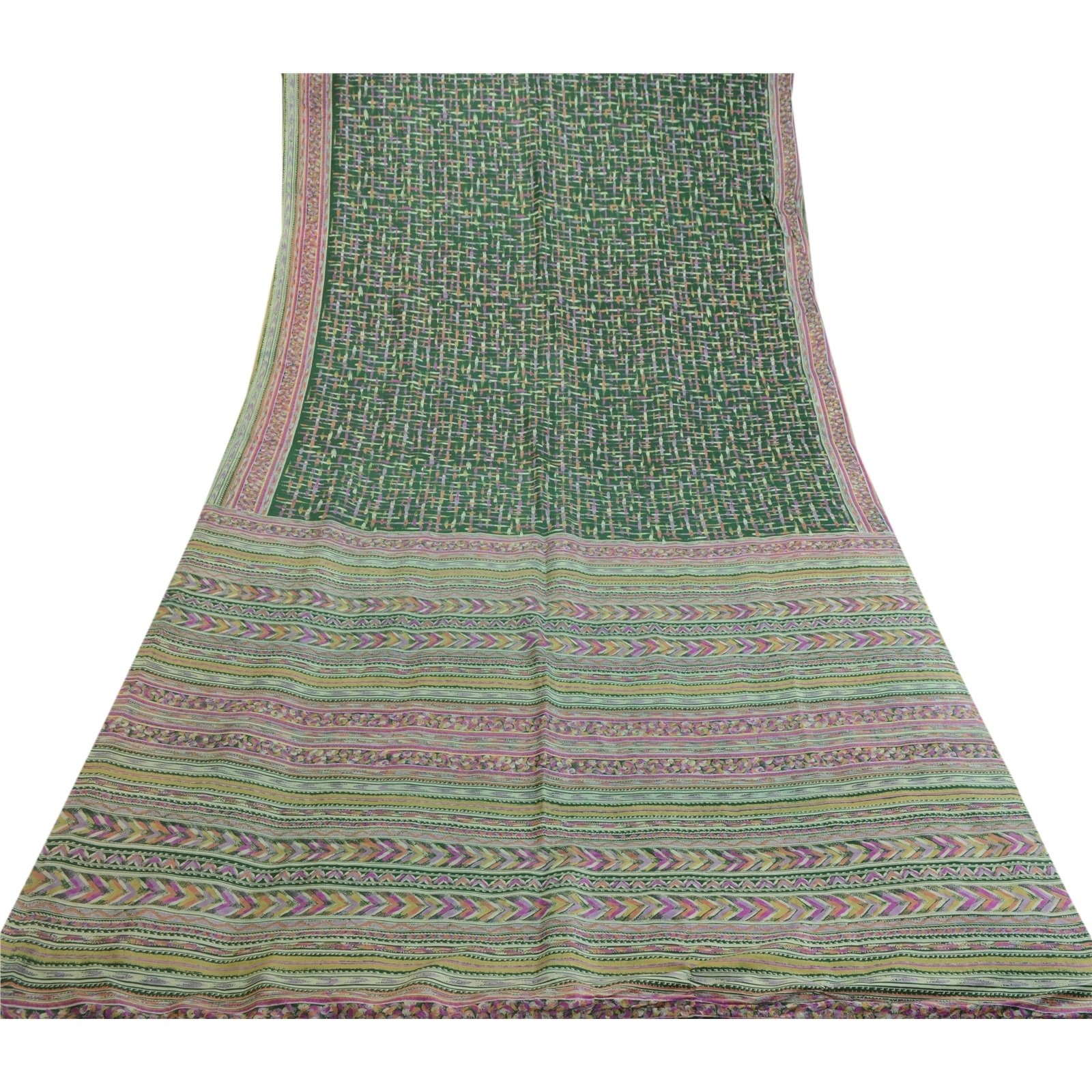 Sanskriti Vintage Sarees Indian Green Pure Silk Printed Sari Soft Craft Fabric, PR-63818-Green-Pure Silk-8