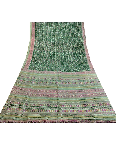 Sanskriti Vintage Sarees Indian Green Pure Silk Printed Sari Soft Craft Fabric, PR-63818-Green-Pure Silk-8