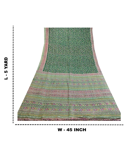 Sanskriti Vintage Sarees Indian Green Pure Silk Printed Sari Soft Craft Fabric, PR-63818-Green-Pure Silk-9