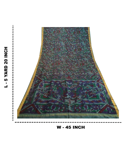 Sanskriti Vintage Sarees Green Zari Border Pure Silk Printed Sari Craft Fabric, PR-63822-Green-Pure Silk-9