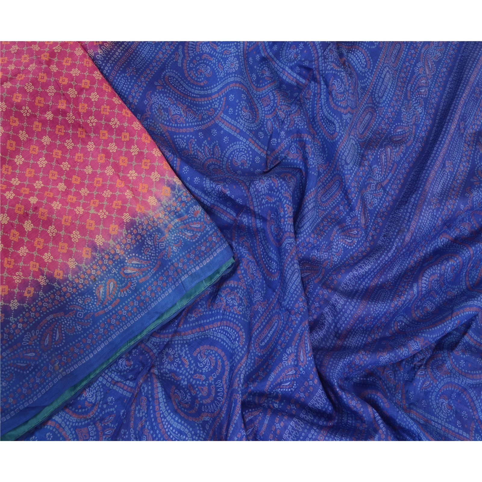 Sanskriti Vintage Sarees Purple Pure Silk Bandhani Printed Sari 5Yd Craft Fabric, PR-63825-Purple-Pure Silk-1