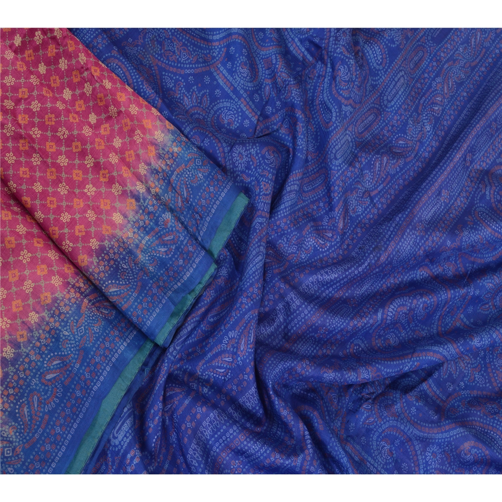 Sanskriti Vintage Sarees Purple Pure Silk Bandhani Printed Sari 5Yd Craft Fabric, PR-63825-Purple-Pure Silk-2