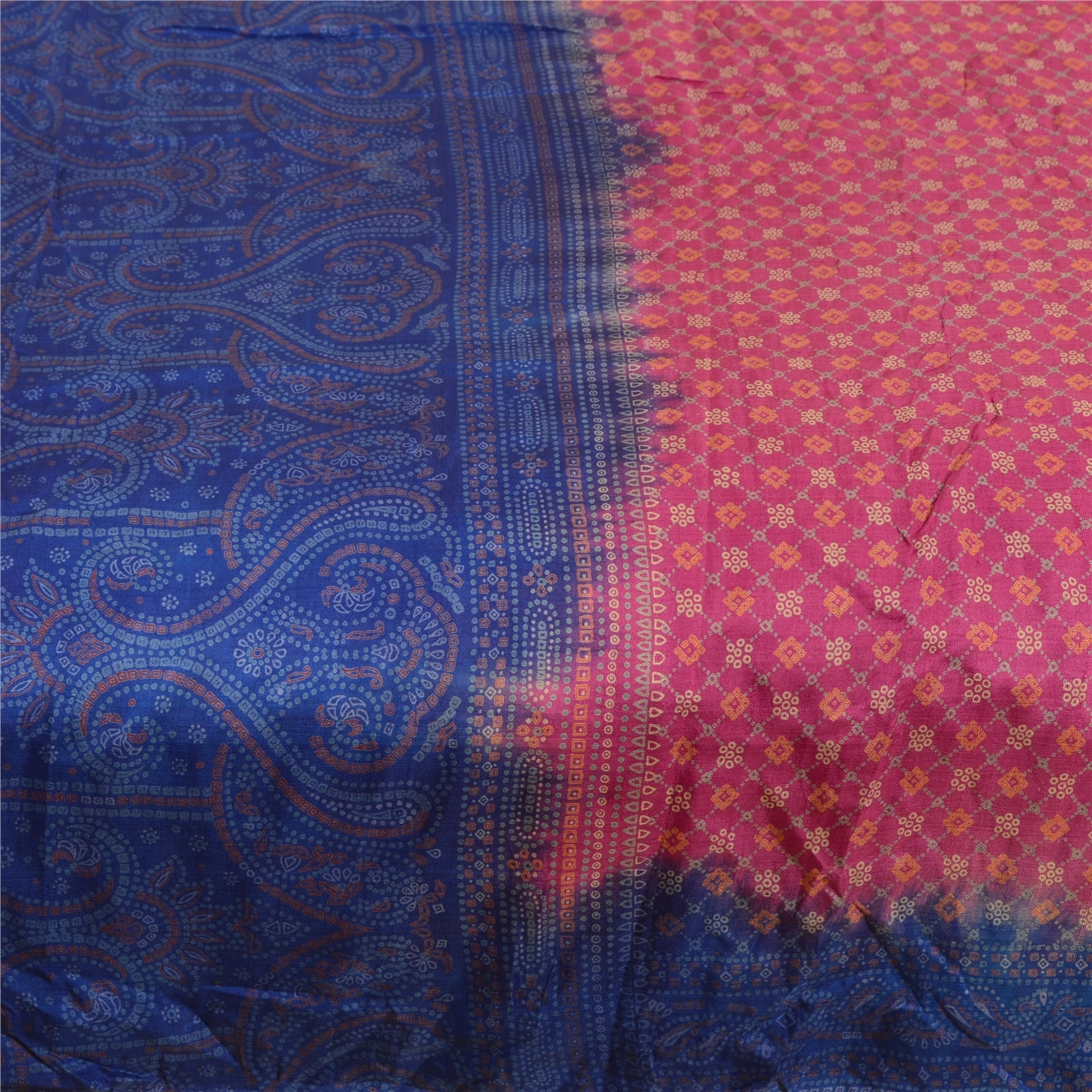 Sanskriti Vintage Sarees Purple Pure Silk Bandhani Printed Sari 5Yd Craft Fabric, PR-63825-Purple-Pure Silk-3