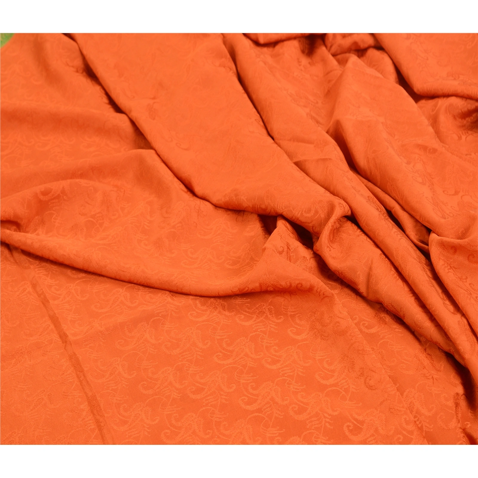 Sanskriti Vintage Sarees Orange Zari Border Pure Silk Printed Woven Sari Fabric, PR-63828-Orange-Pure Silk-6