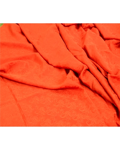 Sanskriti Vintage Sarees Orange Zari Border Pure Silk Printed Woven Sari Fabric, PR-63828-Orange-Pure Silk-6