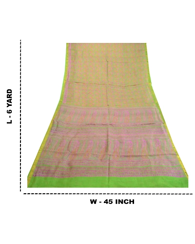 Sanskriti Vintage Sarees Green Zari Border Pure Silk Printed Sari Craft Fabric, PR-63830-Green-Pure Silk-8