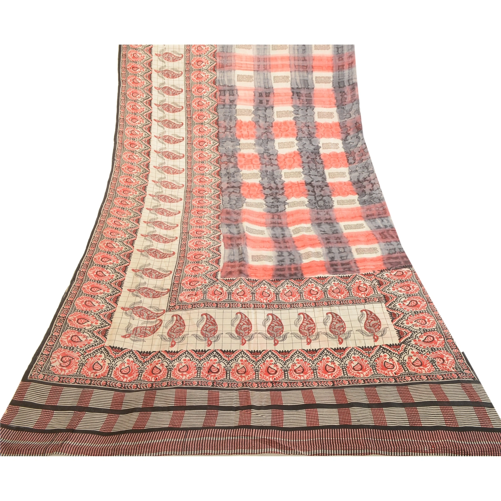 Sanskriti Vintage Sarees From India Red Pure Silk Printed Sari Soft Craft Fabric, PR-63832-Red-Pure Silk-8