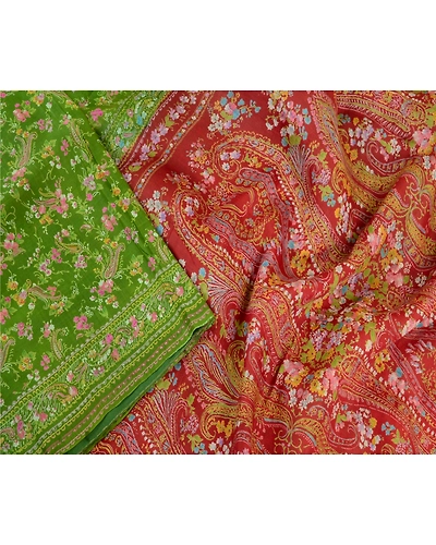 Sanskriti Vintage Sarees From India Green Pure Silk Printed Sari Craft Fabric, PR-63833-Green-Pure Silk-2