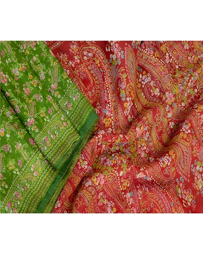 Sanskriti Vintage Sarees From India Green Pure Silk Printed Sari Craft Fabric, PR-63833-Green-Pure Silk-3