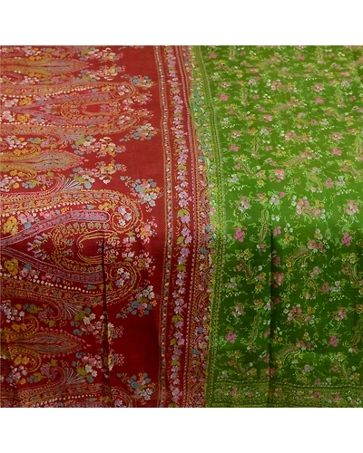 Sanskriti Vintage Sarees From India Green Pure Silk Printed Sari Craft Fabric, PR-63833-Green-Pure Silk-4