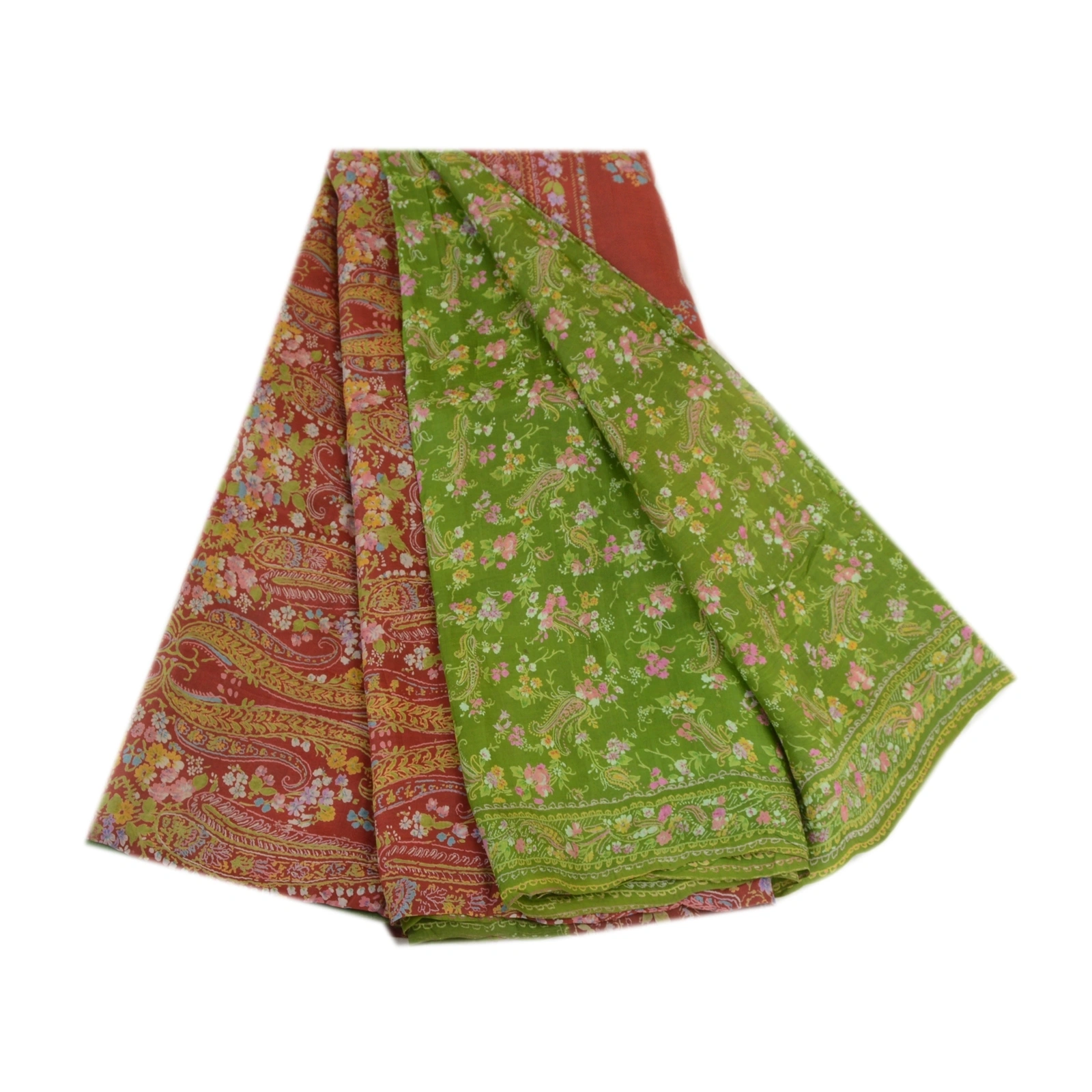 Sanskriti Vintage Sarees From India Green Pure Silk Printed Sari Craft Fabric, PR-63833-Green-Pure Silk-7