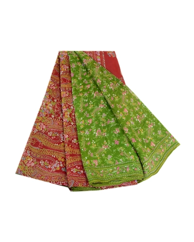 Sanskriti Vintage Sarees From India Green Pure Silk Printed Sari Craft Fabric, PR-63833-Green-Pure Silk-7