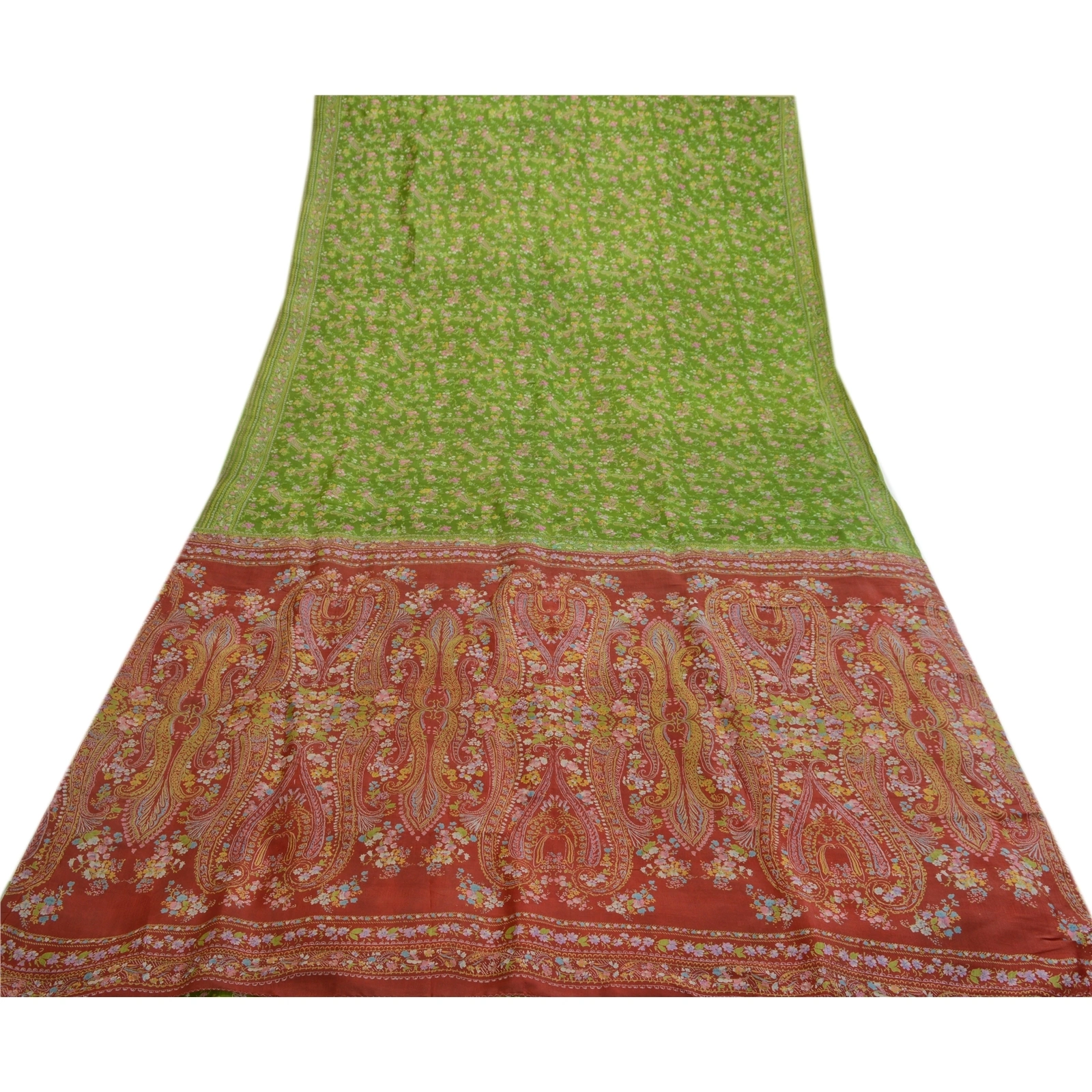 Sanskriti Vintage Sarees From India Green Pure Silk Printed Sari Craft Fabric, PR-63833-Green-Pure Silk-8