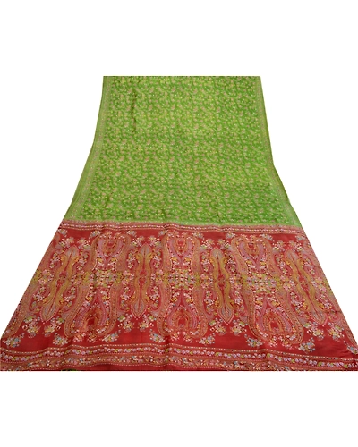 Sanskriti Vintage Sarees From India Green Pure Silk Printed Sari Craft Fabric, PR-63833-Green-Pure Silk-8