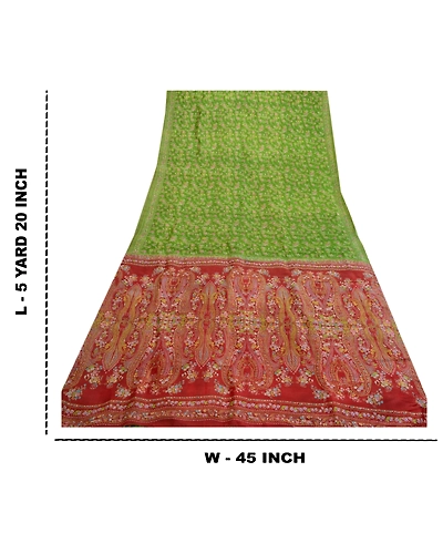 Sanskriti Vintage Sarees From India Green Pure Silk Printed Sari Craft Fabric, PR-63833-Green-Pure Silk-9