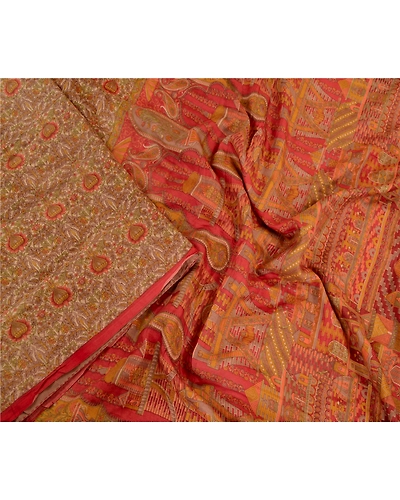 Sanskriti Vintage Sarees Green Indian Pure Silk Printed Sari Soft Craft Fabric, PR-63836-Green-Pure Silk-1