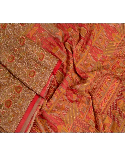 Sanskriti Vintage Sarees Green Indian Pure Silk Printed Sari Soft Craft Fabric, PR-63836-Green-Pure Silk-2