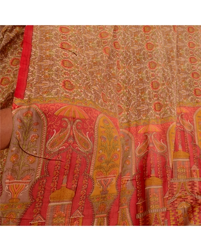 Sanskriti Vintage Sarees Green Indian Pure Silk Printed Sari Soft Craft Fabric, PR-63836-Green-Pure Silk-5