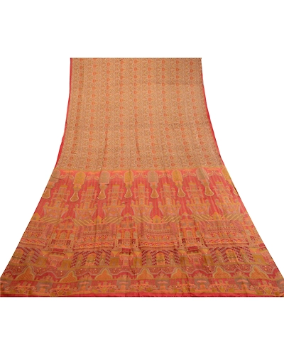 Sanskriti Vintage Sarees Green Indian Pure Silk Printed Sari Soft Craft Fabric, PR-63836-Green-Pure Silk-7