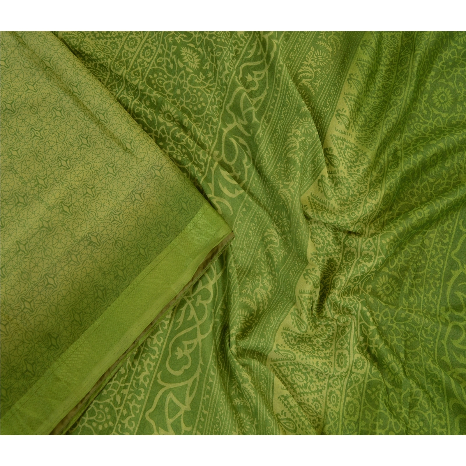 Sanskriti Vintage Sarees Green Indian Artificial Silk Printed Sari Craft Fabric, PR-63840-Green-Artificial Silk-1