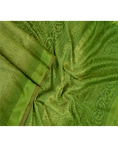 Sanskriti Vintage Sarees Green Indian Artificial Silk Printed Sari Craft Fabric, PR-63840-Green-Artificial Silk-2