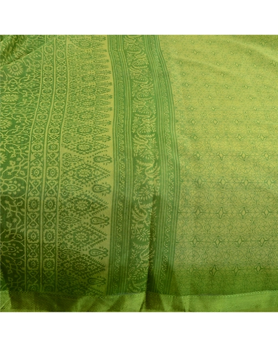 Sanskriti Vintage Sarees Green Indian Artificial Silk Printed Sari Craft Fabric, PR-63840-Green-Artificial Silk-3