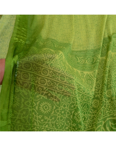 Sanskriti Vintage Sarees Green Indian Artificial Silk Printed Sari Craft Fabric, PR-63840-Green-Artificial Silk-5