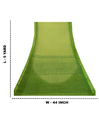 Sanskriti Vintage Sarees Green Indian Artificial Silk Printed Sari Craft Fabric, PR-63840-Green-Artificial Silk-8