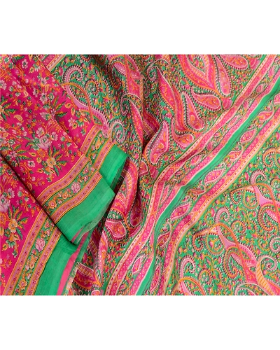 Sanskriti Vintage Sarees Pink Indian Printed 100% Pure Silk Sari Craft Fabric, PR-63855-Pink-Pure Silk-2
