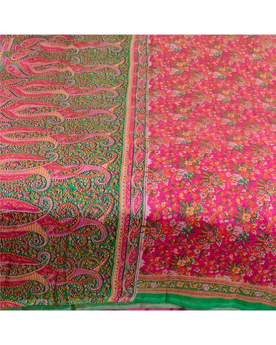 Sanskriti Vintage Sarees Pink Indian Printed 100% Pure Silk Sari Craft Fabric, PR-63855-Pink-Pure Silk-3