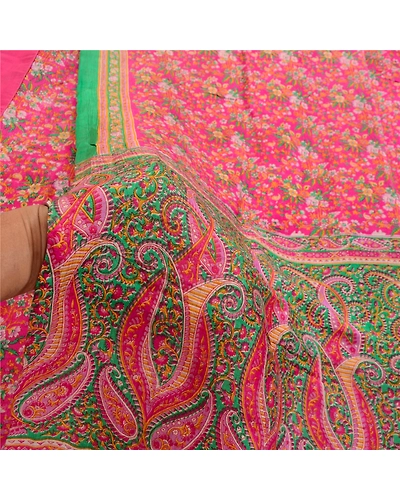 Sanskriti Vintage Sarees Pink Indian Printed 100% Pure Silk Sari Craft Fabric, PR-63855-Pink-Pure Silk-5