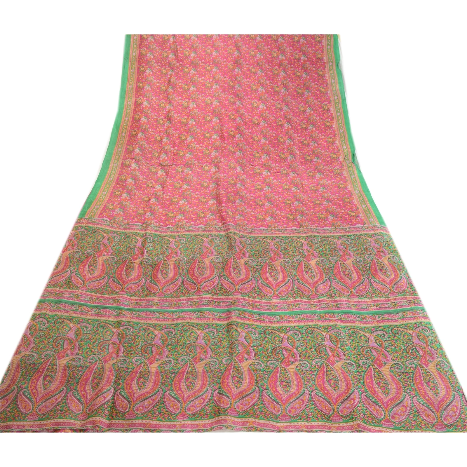 Sanskriti Vintage Sarees Pink Indian Printed 100% Pure Silk Sari Craft Fabric, PR-63855-Pink-Pure Silk-7