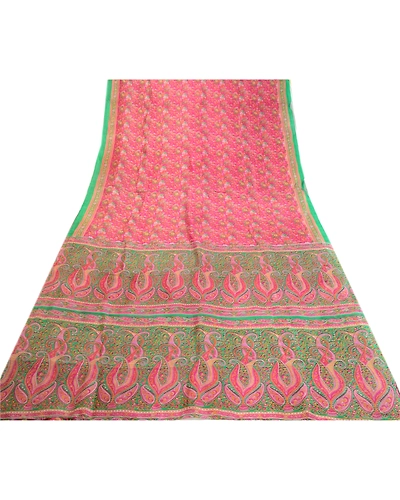Sanskriti Vintage Sarees Pink Indian Printed 100% Pure Silk Sari Craft Fabric, PR-63855-Pink-Pure Silk-7