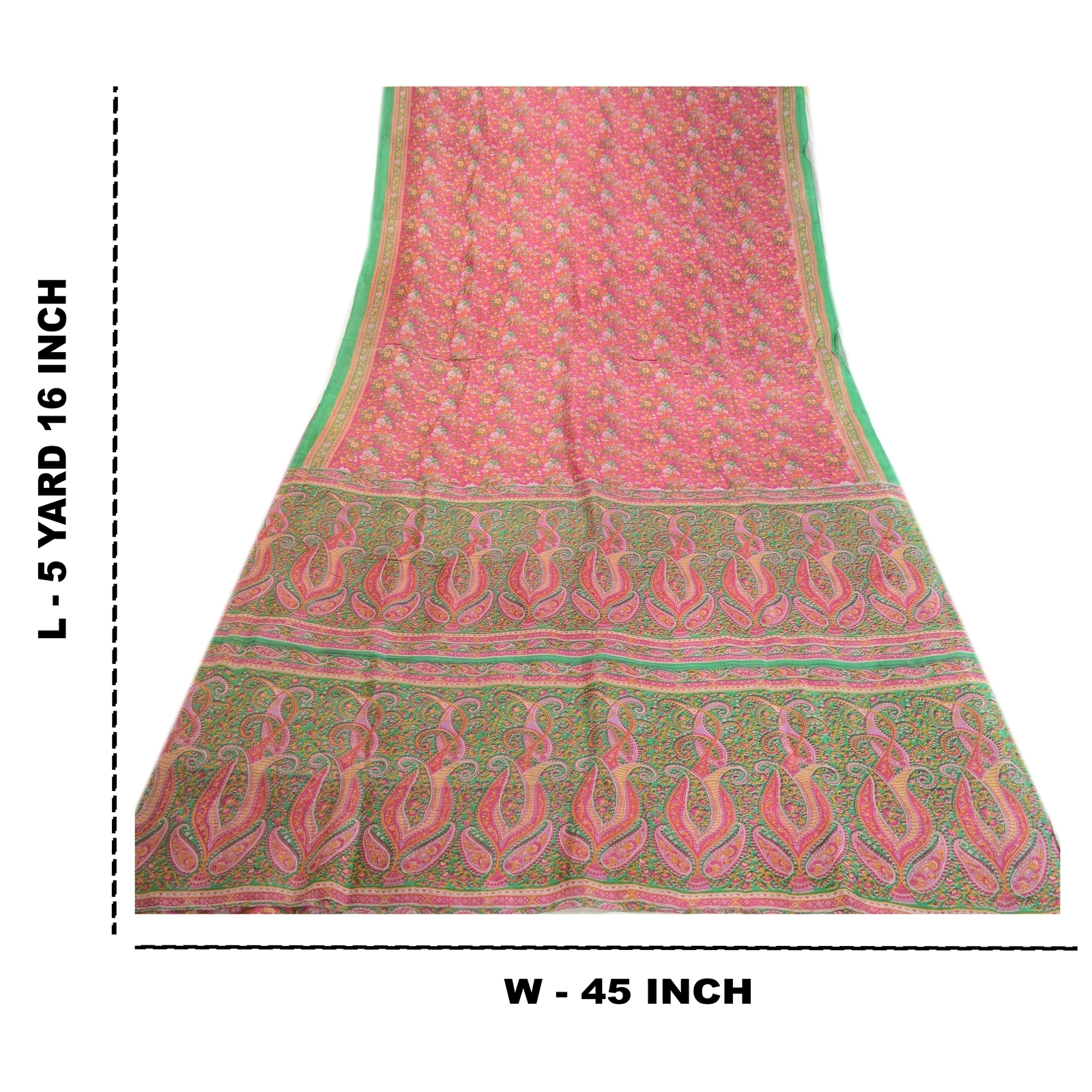 Sanskriti Vintage Sarees Pink Indian Printed 100% Pure Silk Sari Craft Fabric, PR-63855-Pink-Pure Silk-8