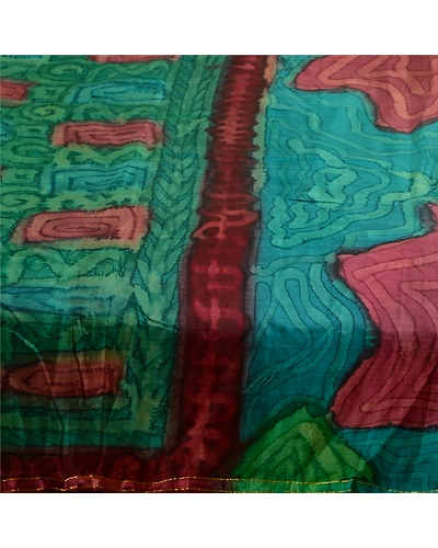 Sanskriti Vintage Sarees From India Blue Printed Pure Silk Sari 5Yd Craft Fabric, PR-63861-Blue-Pure Silk-4