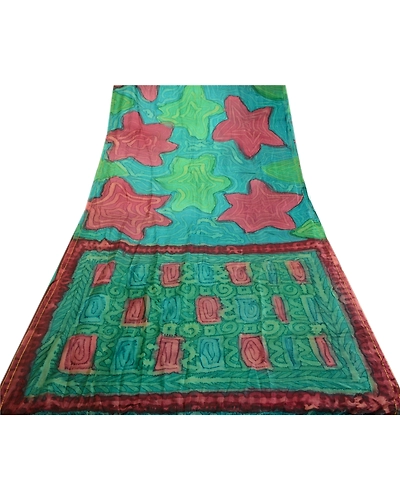 Sanskriti Vintage Sarees From India Blue Printed Pure Silk Sari 5Yd Craft Fabric, PR-63861-Blue-Pure Silk-8
