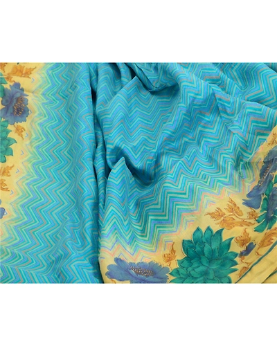 Sanskriti Vintage Sarees From India Blue Printed Pure Silk Sari 5Yd Craft Fabric, PR-63862-Blue-Pure Silk-6