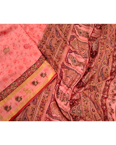 Sanskriti Vintage Sarees Pink Zari Border Pure Silk Printed Sari Craft Fabric, PR-63865-Blush-Pink-Pure Silk-1
