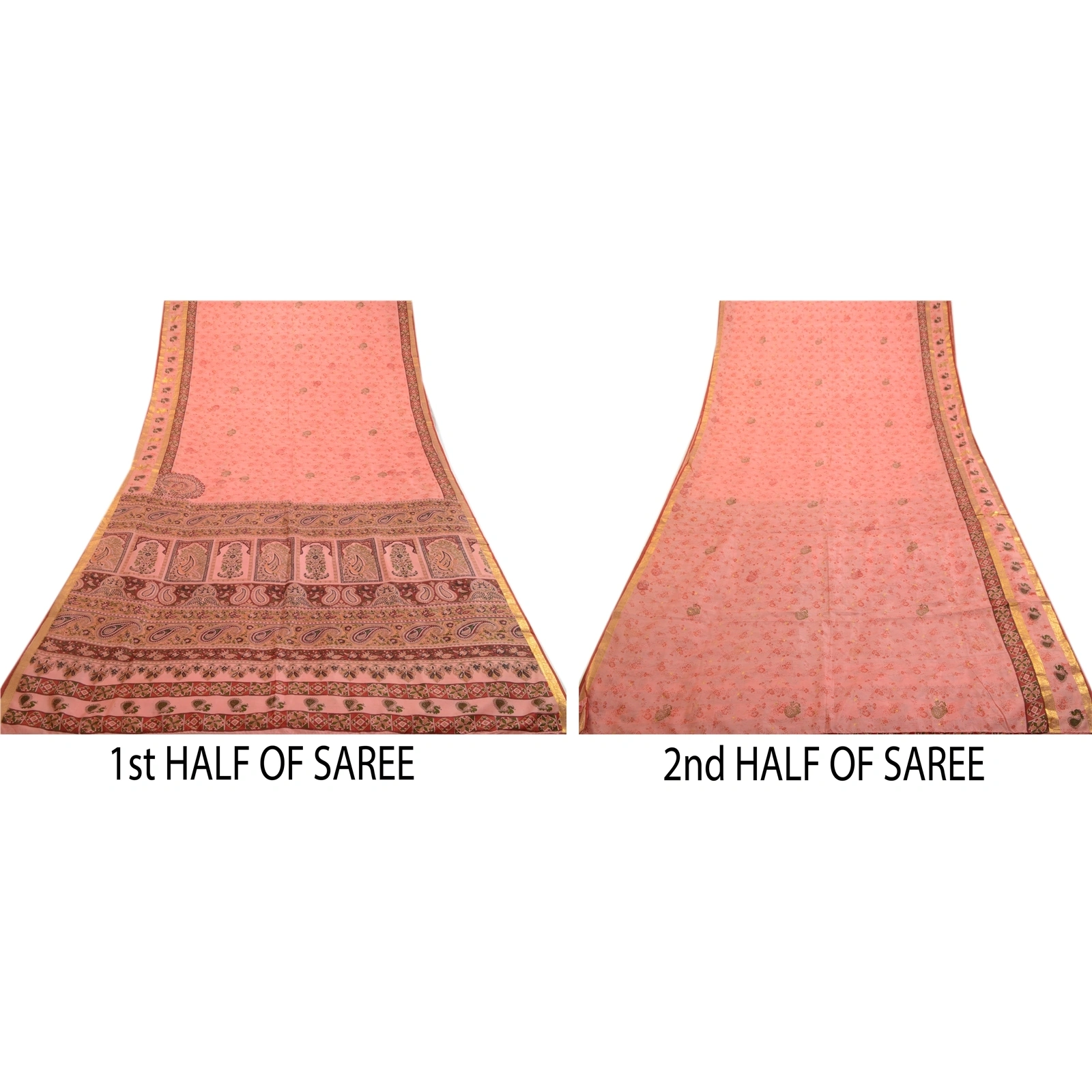 Sanskriti Vintage Sarees Pink Zari Border Pure Silk Printed Sari Craft Fabric, PR-63865-Blush-Pink-Pure Silk-4