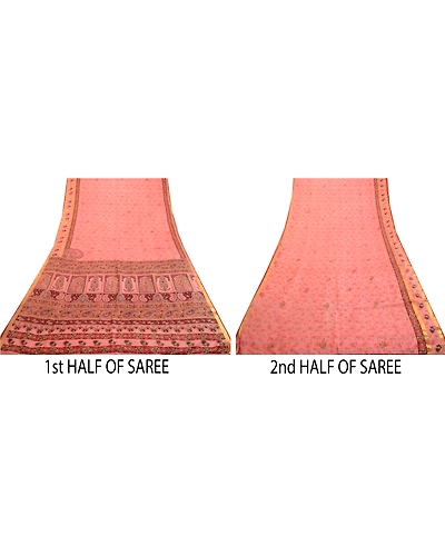 Sanskriti Vintage Sarees Pink Zari Border Pure Silk Printed Sari Craft Fabric, PR-63865-Blush-Pink-Pure Silk-4