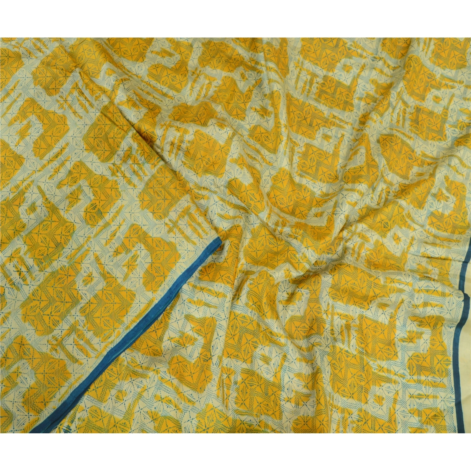 Sanskriti Vintage Sarees Indian Yellow Pure Silk Printed Sari Soft Craft Fabric, PR-63868-Yellow-Pure Silk-1