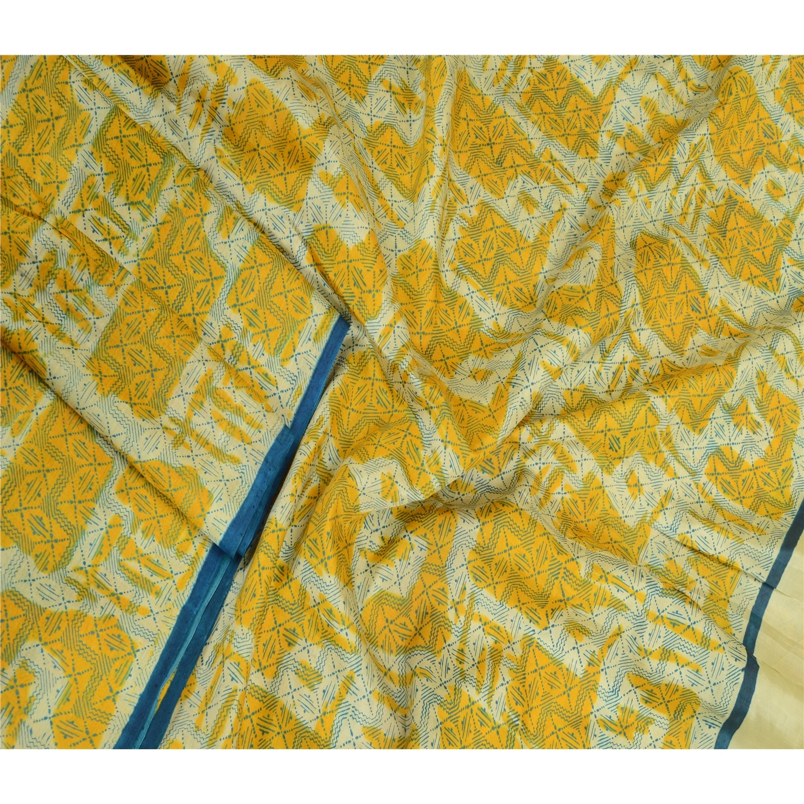 Sanskriti Vintage Sarees Indian Yellow Pure Silk Printed Sari Soft Craft Fabric, PR-63868-Yellow-Pure Silk-2