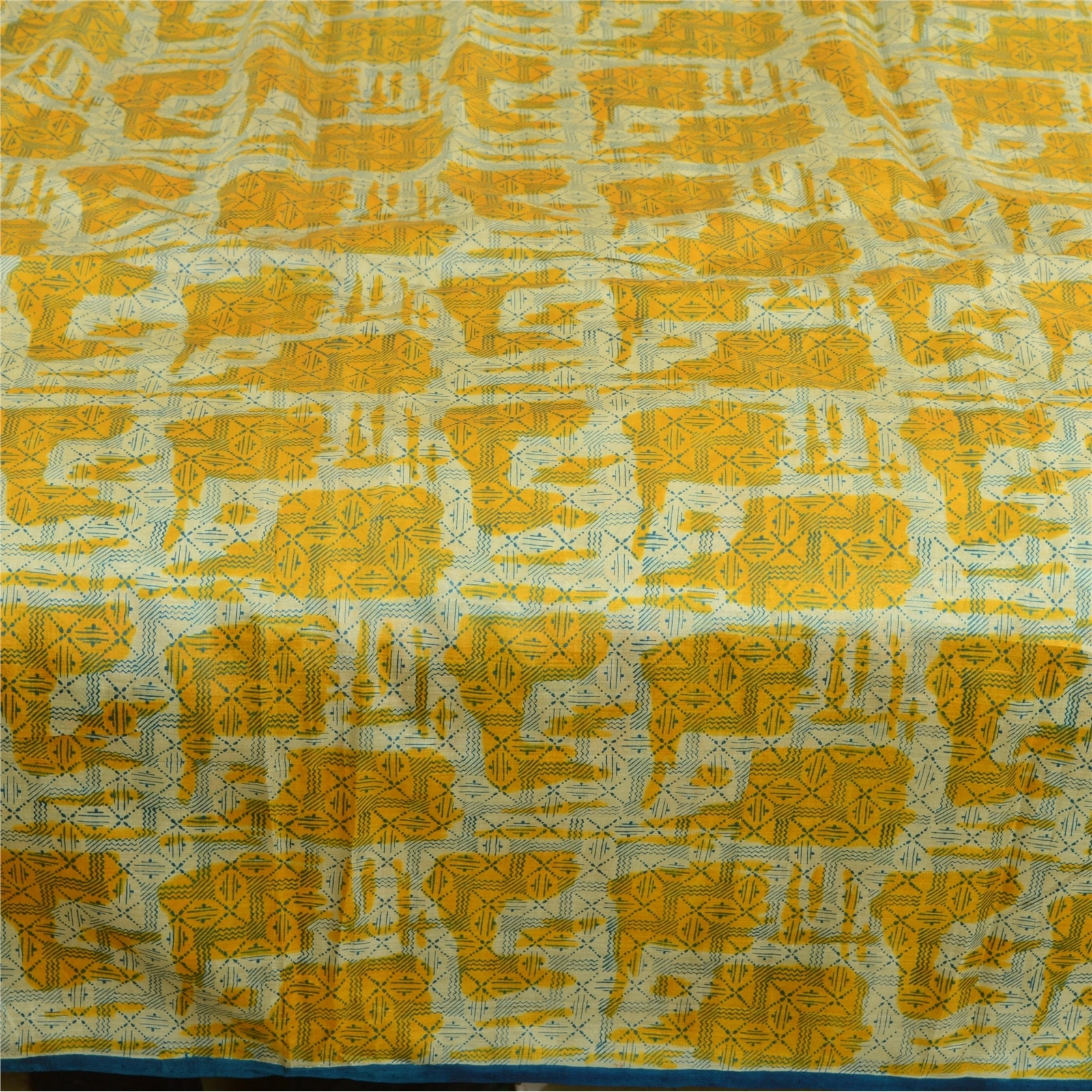 Sanskriti Vintage Sarees Indian Yellow Pure Silk Printed Sari Soft Craft Fabric, PR-63868-Yellow-Pure Silk-3