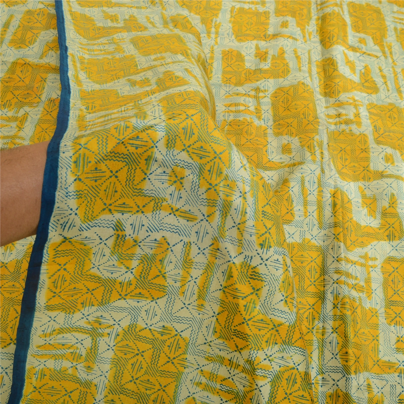 Sanskriti Vintage Sarees Indian Yellow Pure Silk Printed Sari Soft Craft Fabric, PR-63868-Yellow-Pure Silk-5