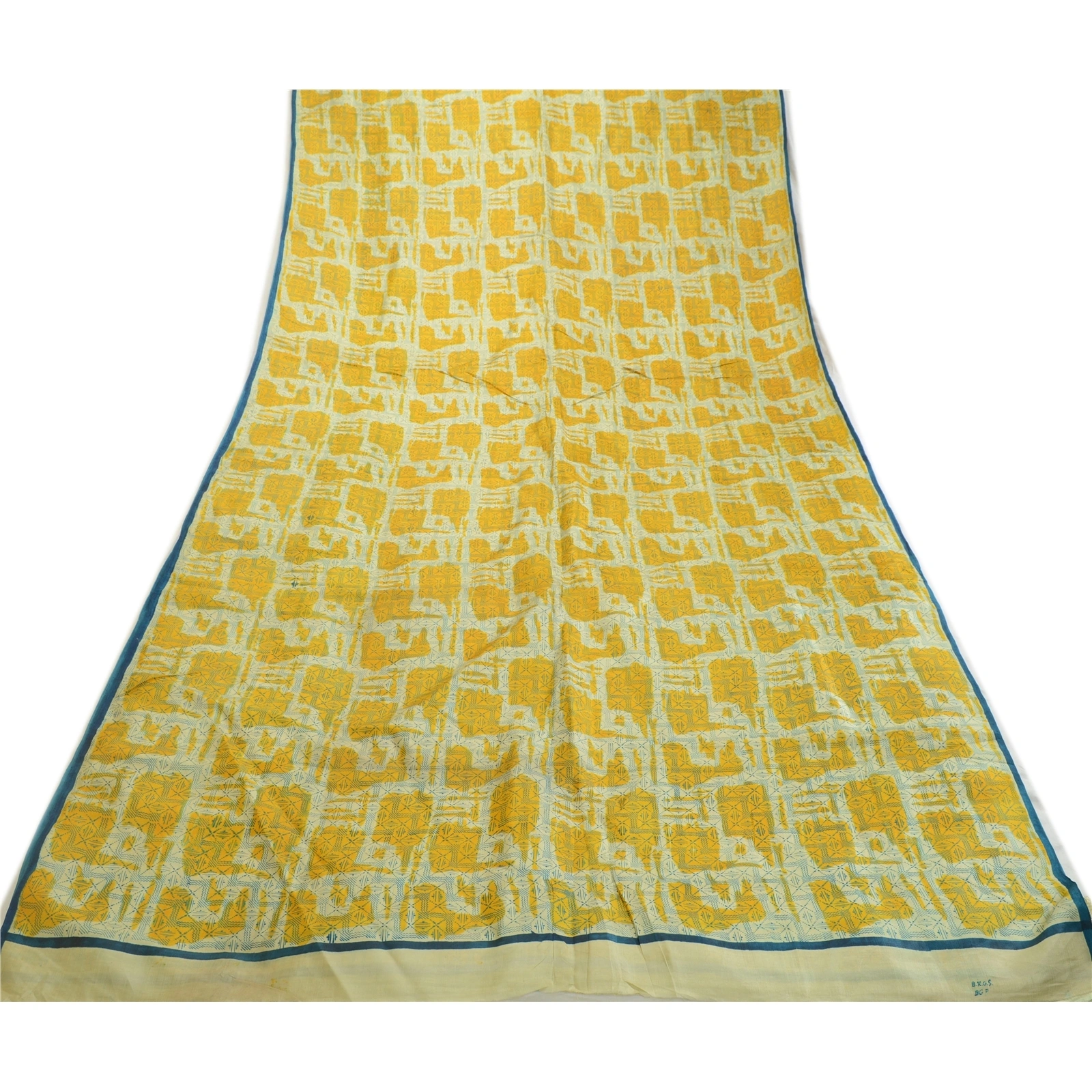 Sanskriti Vintage Sarees Indian Yellow Pure Silk Printed Sari Soft Craft Fabric, PR-63868-Yellow-Pure Silk-7