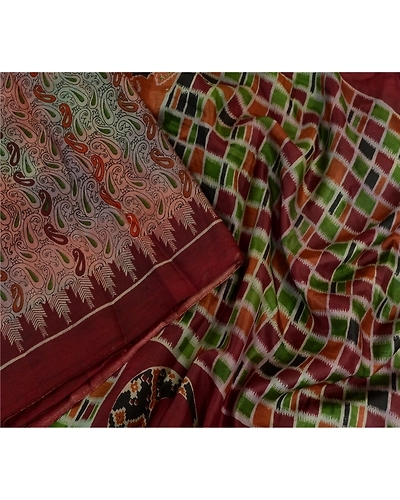Sanskriti Vintage Sarees Indian Multi Pure Silk Printed Sari Soft Craft Fabric, PR-63878-Multi-Pure Silk-1