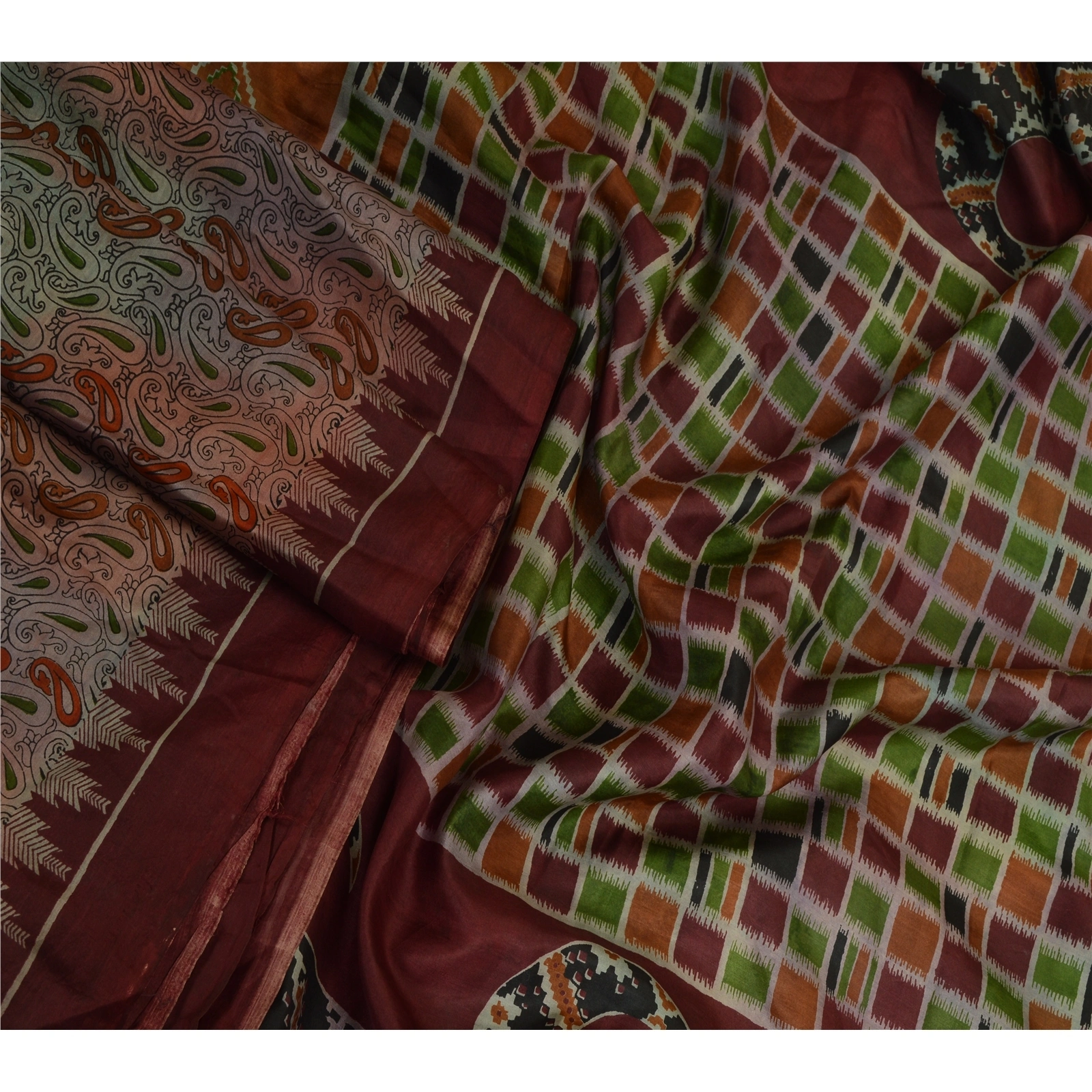 Sanskriti Vintage Sarees Indian Multi Pure Silk Printed Sari Soft Craft Fabric, PR-63878-Multi-Pure Silk-2