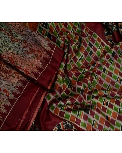 Sanskriti Vintage Sarees Indian Multi Pure Silk Printed Sari Soft Craft Fabric, PR-63878-Multi-Pure Silk-2